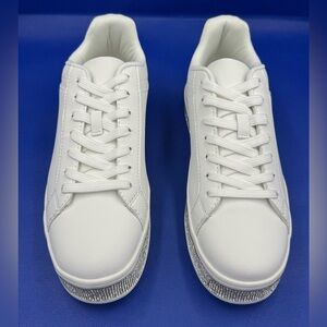 NIB! Women's Platform White Sneakers with Rhinestones